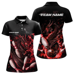 Maxcorners Custom Black And Red Flame Skeleton Bowling Polo Shirts For Men, Skull Bowling Jerseys