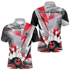 Maxcorners Custom Red And Gray Geometric Bowling Jerseys Bowling Team Polo Shirts For Men TU2107