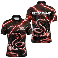 Maxcorners Custom Black And Red Thunder Lightning Snake Bowling Polo Shirts For Men, Team Outfits LM1302