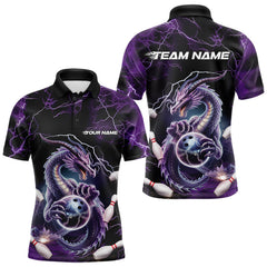 Maxcorners Custom Black And Purple Thunder Lightning Dragon Bowling Polo Shirts For Men, Team Uniform LM0409