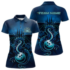 Maxcorners Custom Black And Blue Dragon Bowling Polo Shirts For Men, Dragon League Team Shirt LM2707