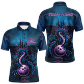 Maxcorners Custom Blue And Purple Dragon Bowling Polo Shirts For Men, Dragon League Team Shirt LM2707