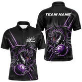 Maxcorners Custom Black And Purple Dragon Bowling Polo Shirts For Men, Dragon Bowling Team Shirt LM2707