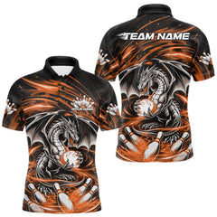 Maxcorners Custom Black And Orange Fire Flame Dragon Bowling Jerseys Bowling Team Men Polo Shirt