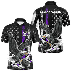 Maxcorners Custom Purple Line American Flag Eagle Bowling Men Polo Shirt, Patriotic US Bowling Shirt LM233