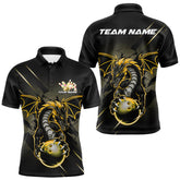 Maxcorners Custom Glowing Yellow Dragon Bowling Team Polo Shirts For Men, Dragon Bowling Jerseys LM2707