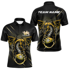 Maxcorners Custom Glowing Yellow Dragon Bowling Team Polo Shirts For Men, Dragon Bowling Jerseys LM2707