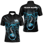 Maxcorners Custom Glowing Blue Dragon Bowling Team Polo Shirts For Men, Dragon Bowling Jerseys LM2707
