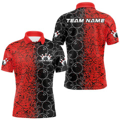 Maxcorners Custom Black And Red Splatter Bowling Ball Pattern Bowling Team Polo Shirts For Men LM2608