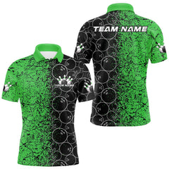 Maxcorners Custom Black And Green Splatter Bowling Ball Pattern Bowling Team Polo Shirts For Men LM2608