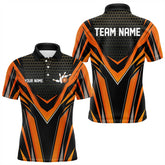 Maxcorners Custom Black And Orange Bowling Jerseys For Men, Bowling Team Uniform Polo Shirts