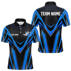 Maxcorners Custom Black And Blue Bowling Jerseys For Men, Bowling Team Uniform Polo Shirts