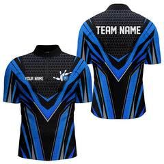 Maxcorners Custom Black And Blue Bowling Jerseys For Men, Bowling Team Uniform Polo Shirts