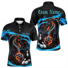 Maxcorners Custom Blue Thunder Lightning Dragon Bowling Polo Shirts For Men, Dragon Bowling Uniform