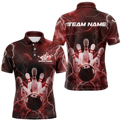 Maxcorners Custom Black And Red Thunder Lightning Bowling Polo Team Shirts For Men, Bowling Jerseys