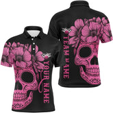 Maxcorners Pink Sugar Skull Tattoo Custom For Men Team Bowling Polo Shirts