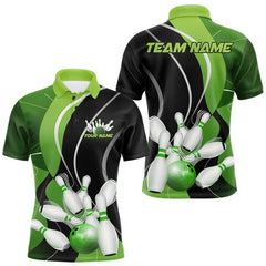 Maxcorners Custom Black And Green Bowling Jerseys, Men Bowling Polo Shirt Team Uniform LM1625