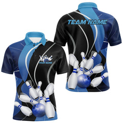 Maxcorners Custom Black And Blue Bowling Jerseys, Men Bowling Polo Shirt Team Uniform LM1625