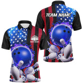 Maxcorners American Flag Thunder Lightning Flame Bowling Ball Custom For Men Bowling Team Shirts