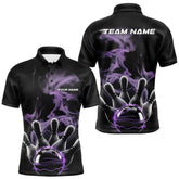 Maxcorners Custom Purple Smoke Bowling Polo Team Shirts For Men, Flame Bowling League Shirt LM2707