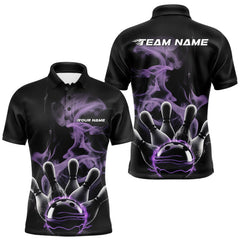 Maxcorners Custom Purple Smoke Bowling Polo Team Shirts For Men, Flame Bowling League Shirt LM2707