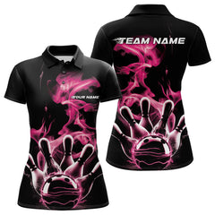 Maxcorners Custom Pink Smoke Bowling Polo Team Shirts For Men, Flame Bowling League Shirt LM2707