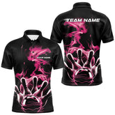 Maxcorners Custom Pink Smoke Bowling Polo Team Shirts For Men, Flame Bowling League Shirt LM2707