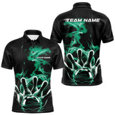 Maxcorners Custom Green Smoke Bowling Polo Team Shirts For Men, Flame Bowling League Shirt LM2707