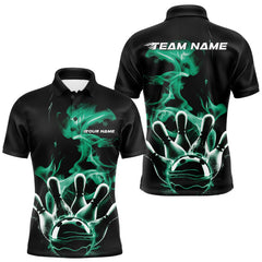 Maxcorners Custom Green Smoke Bowling Polo Team Shirts For Men, Flame Bowling League Shirt LM2707