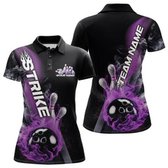Maxcorners Custom Purple Flame Strike Bowling Team Polo Shirts For Men, Fire Bowling Jerseys LM2707
