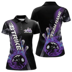 Maxcorners Custom Blue And Purple Flame Strike Bowling Team Polo Shirts For Men, Fire Bowling Jerseys LM2707