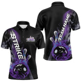 Maxcorners Custom Blue And Purple Flame Strike Bowling Team Polo Shirts For Men, Fire Bowling Jerseys LM2707