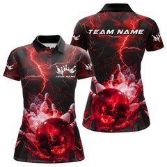 Maxcorners Custom Red Thunder Lightning Bowling Team Polo Shirts For Men, Red Bowling Jerseys LM2707