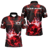 Maxcorners Custom Red Thunder Lightning Bowling Team Polo Shirts For Men, Red Bowling Jerseys LM2707
