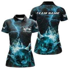 Maxcorners Custom Cyan Thunder Lightning Bowling Team Polo Shirts For Men, Red Bowling Jerseys LM2707