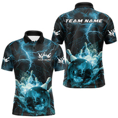 Maxcorners Custom Cyan Thunder Lightning Bowling Team Polo Shirts For Men, Red Bowling Jerseys LM2707