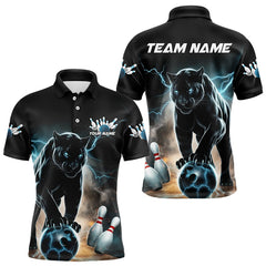 Maxcorners Cyan Thunder Lightning Custom Panther Bowling Polo Shirts For Men, Bowling Team Uniform
