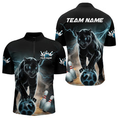 Maxcorners Cyan Thunder Lightning Custom Panther Bowling Polo Shirts For Men, Bowling Team Uniform