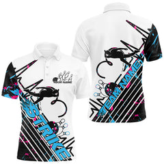 Maxcorners Custom Blue And Pink Camo Strike Bowling Polo Shirts For Men, Bowling Heartbeat Pulse Line TU0506