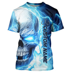 Maxcorners Blue Thunder Lightning Skull Custom Long Sleeve Fishing Shirts, Fish Hook Skull Fishing Jerseys LM2408