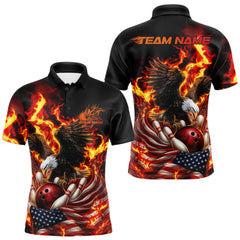 Maxcorners Custom Patriotic Fire Flame Eagle Men Bowling Team Shirt, Firefighter Bowling Shirt LM0412