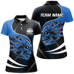 Maxcorners Custom Skull Bowling Shirts For Men, Bowling Team Shirts Uniform Outfit | Blue