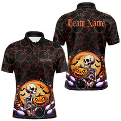 Maxcorners Custom Funny Skeleton Bowling Polo Shirts For Men, Halloween Bowling Team Outfit LM0803