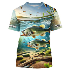 Maxcorners Custom Largemouth Bass Long Sleeve Fishing Shirts, Bass Fishing Tournament Shirt MT2108