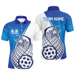 Maxcorners Custom Blue Pickleball Polo Shirts For Men, Pickleball Tournament Team Shirt LM1307
