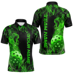Maxcorners Custom Green Flame Pickleball Polo Shirts For Men, Fire Pickleball Jerseys Team Uniform LM2206