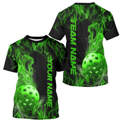 Maxcorners Custom Green Flame Pickleball Polo Shirts For Men, Fire Pickleball Jerseys Team Uniform LM2206