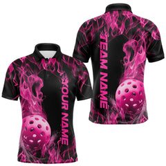 Maxcorners Custom Pink Flame Pickleball Polo Shirts For Men, Fire Pickleball Jerseys Team Uniform LM2206