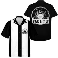 MaxCorners Bowling And Pins Black And White Retro Bowling Customized Name, Team Name 3D Hawaiian Shirt