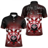 Maxcorners Custom Valentine Bowling Heart And Arrow Polo Shirts For Men And Women Couple Bowling Outfits